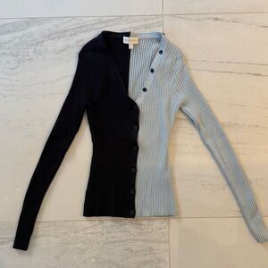 Ronny Kobo Blue Ribbed Cardigan Sweater XS